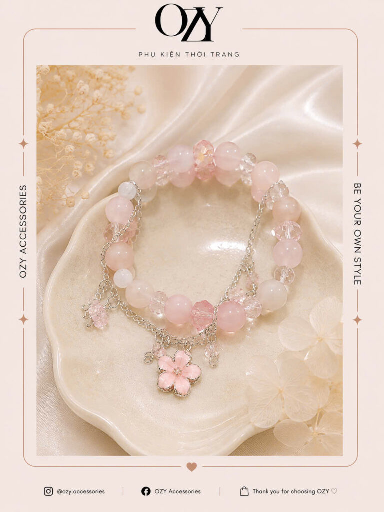 Vòng Tay Đá Hồng Charm Hoa