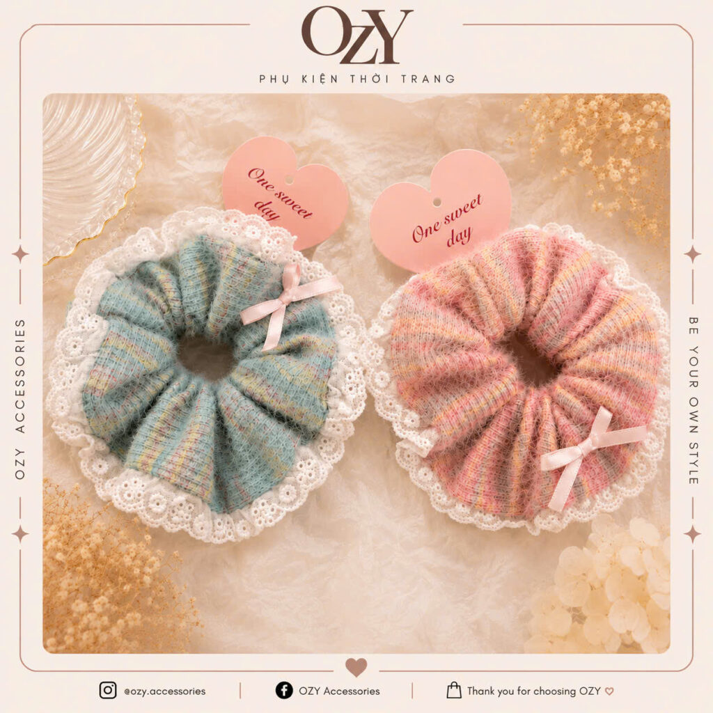 Bộ Scrunchie Xanh Hồng OZY