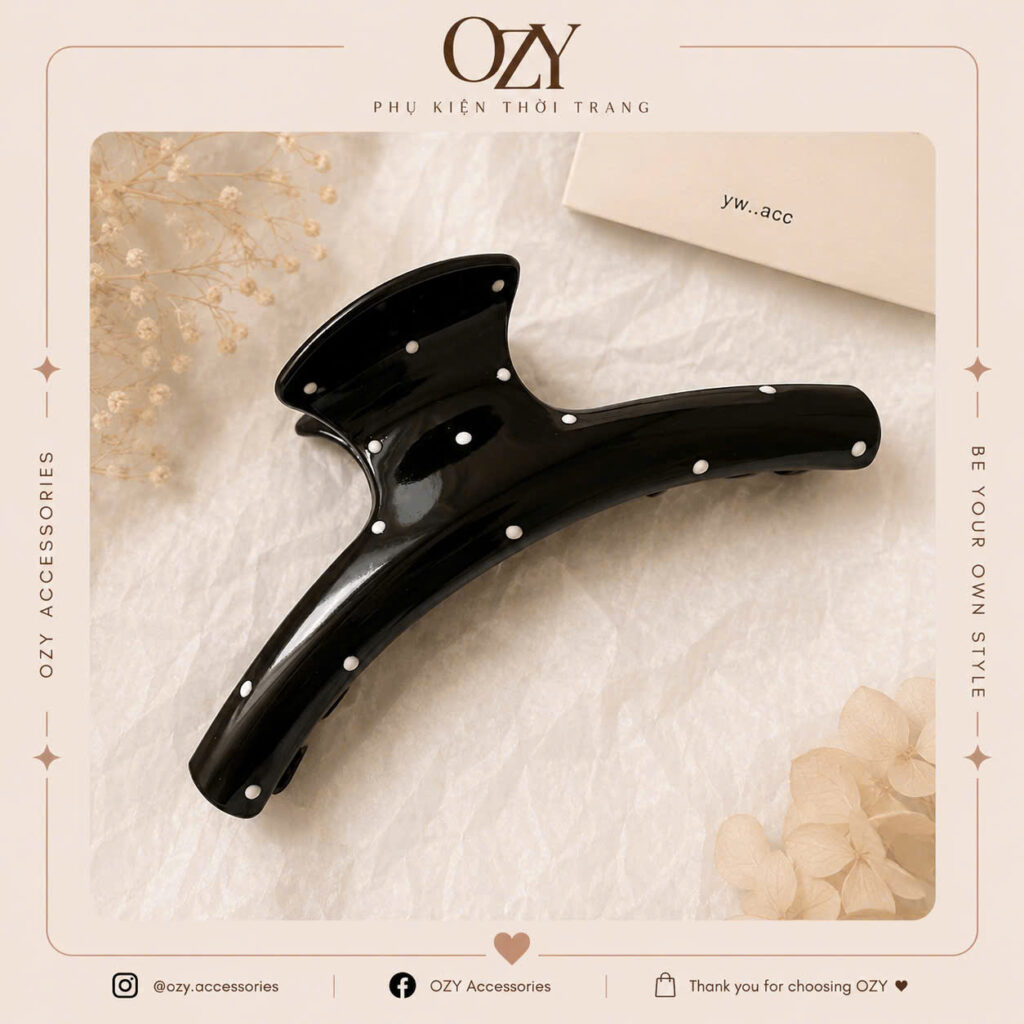 Kẹp Tóc Đen Chấm Bi OZY